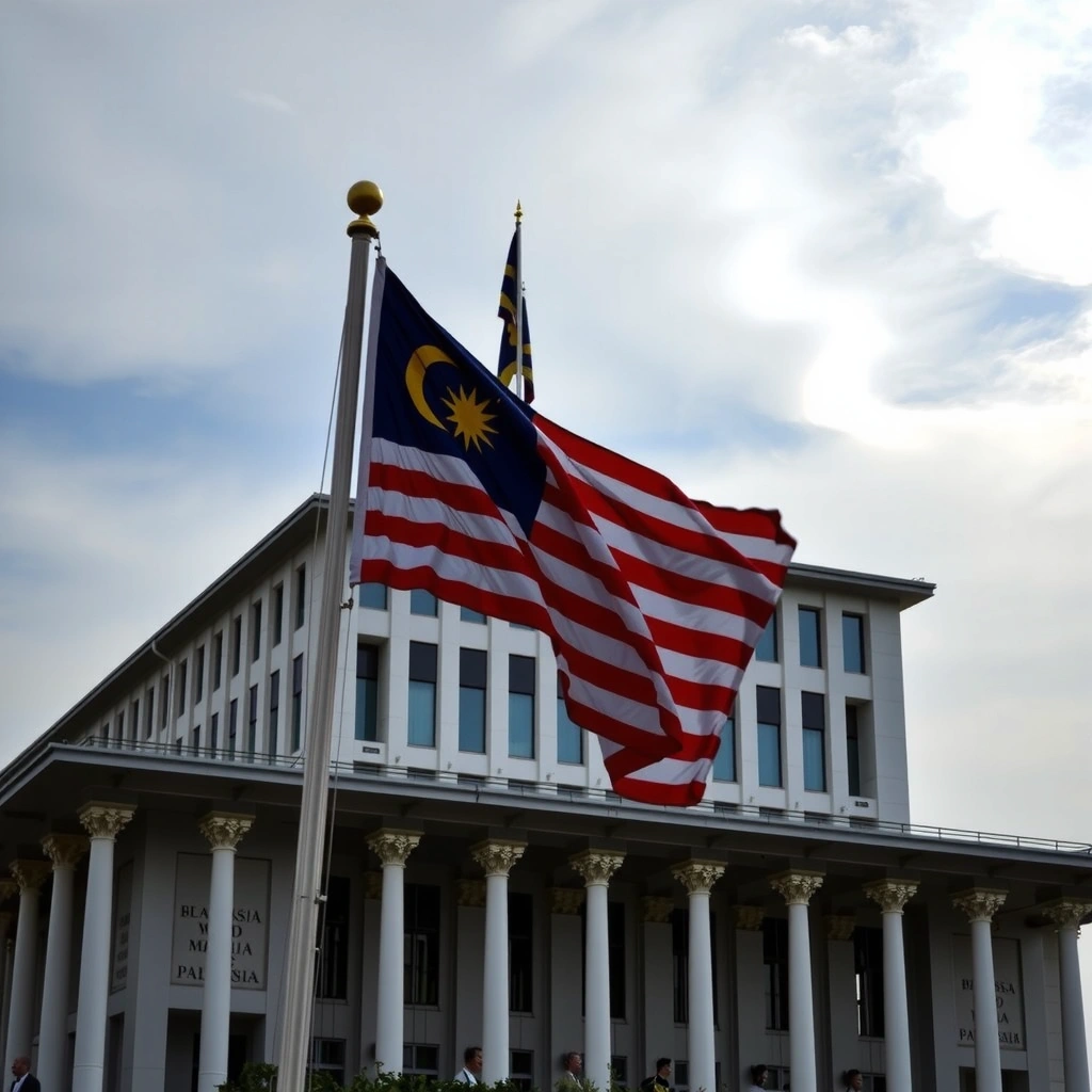Parliament building with Malaysian flag